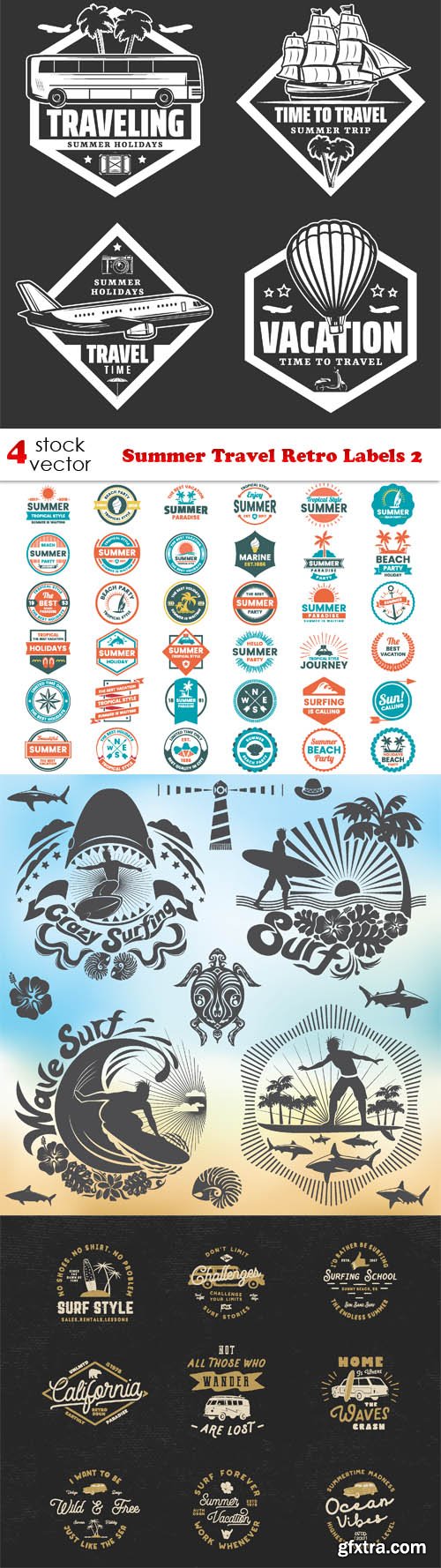 Vectors - Summer Travel Retro Labels 2