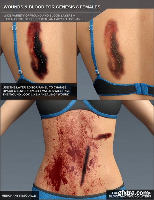 Daz3D - Wounds and Blood for Genesis 8 Female(s) and Merchant Resource