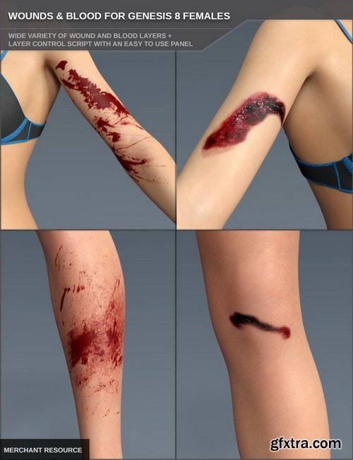 Daz3D - Wounds and Blood for Genesis 8 Female(s) and Merchant Resource