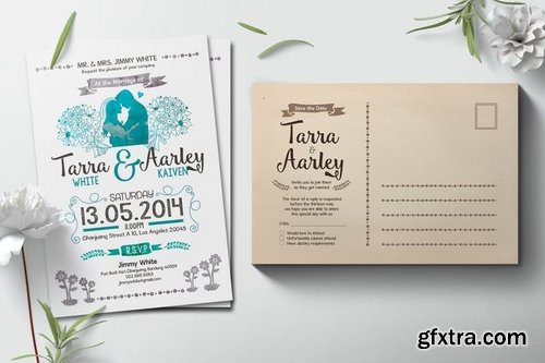 Watercolor Post Card Wedding Invitation