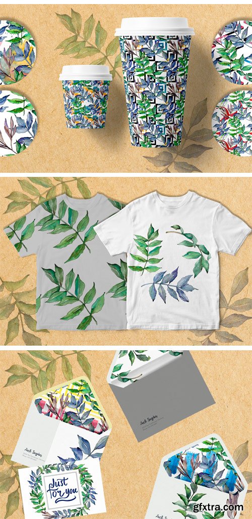 CM - Ash Leaves PNG Watercolor Set 2396211