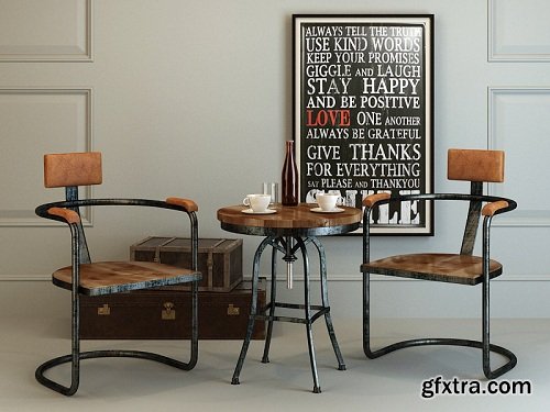 Retro industrial style dining table and chair