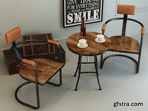 Retro industrial style dining table and chair