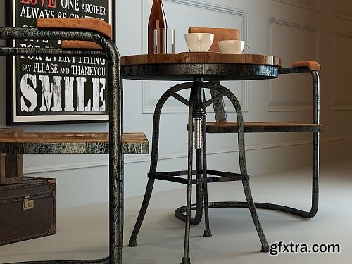 Retro industrial style dining table and chair