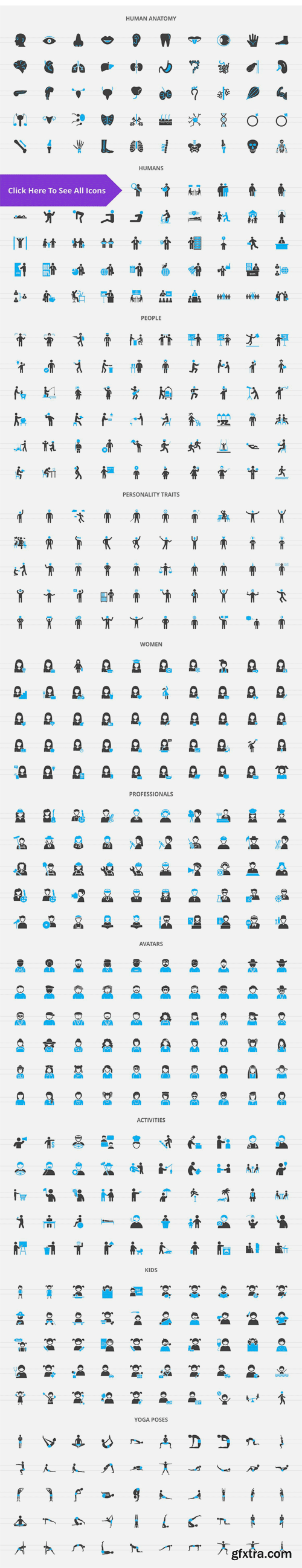 CM - 520 People Filled Blue & Black Icons 2383750