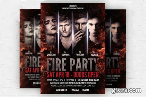 Fire Party Flyer PSD Template