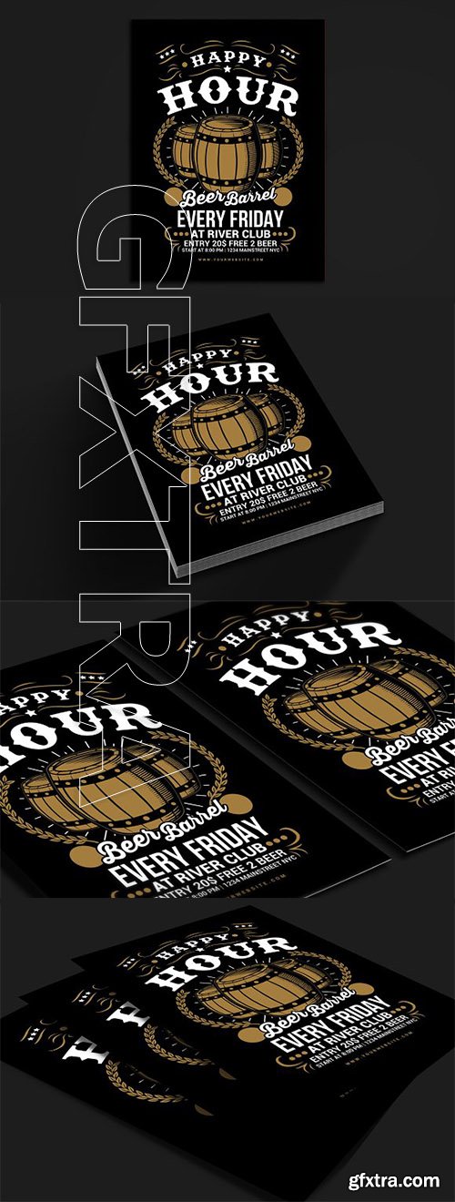 CreativeMarket - Happy Hour Beer Barrel Flyer 2505489