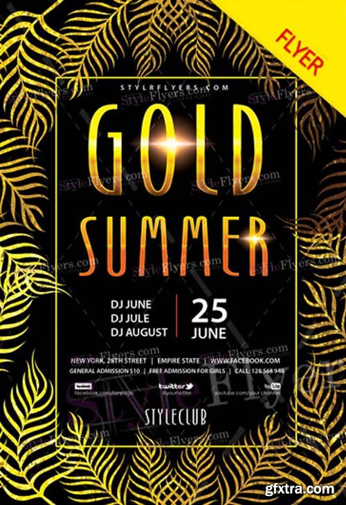 Gold Summer Party V9 2018 Flyer PSD