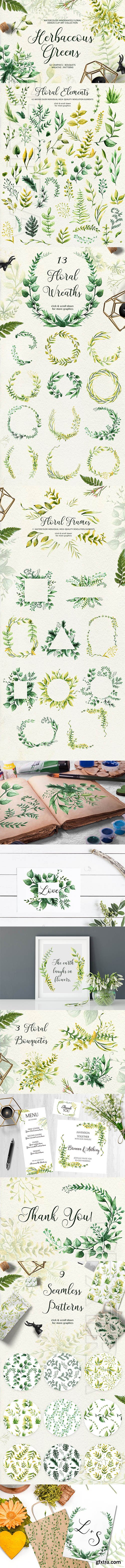 CreativeMarket - Herbaceous Greens-watercolor set 2533494