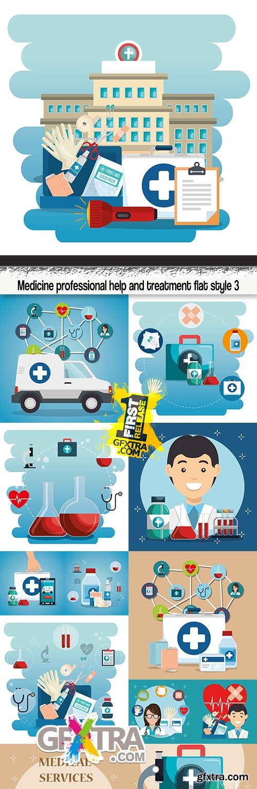 Medicine professional help and treatment flat style 3