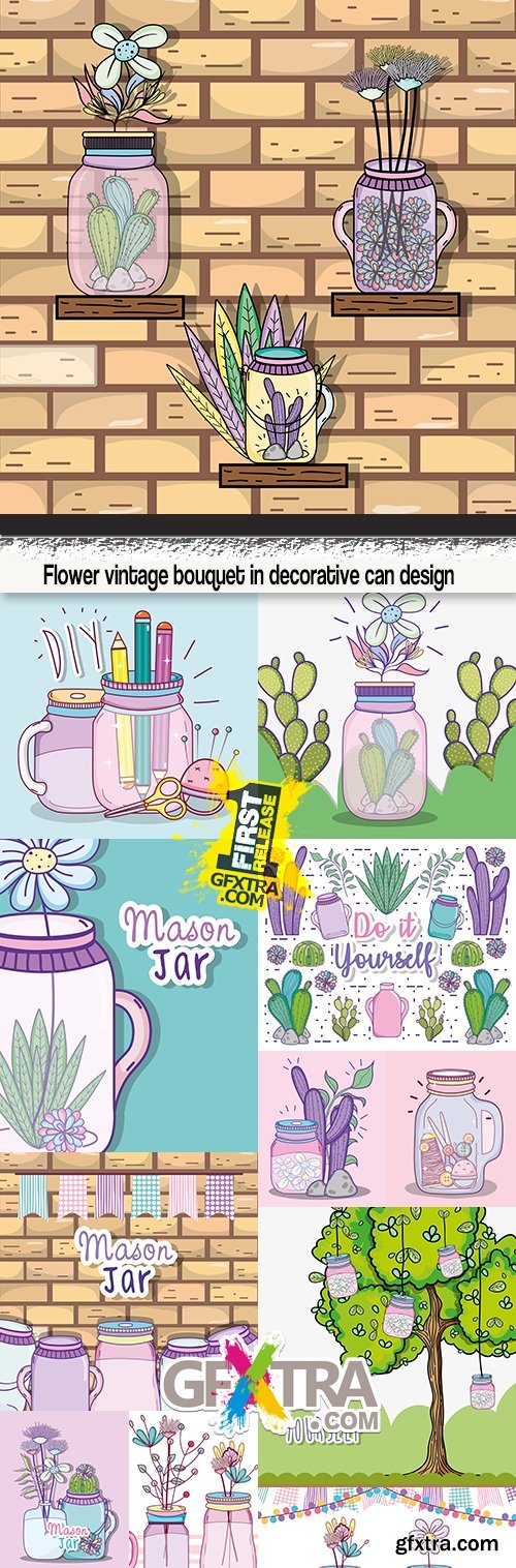 Flower vintage bouquet in decorative can design