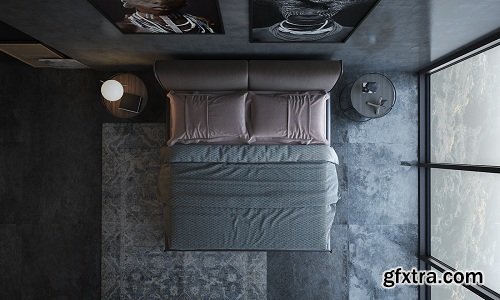 Modern Bedroom Interior Scene: Bed Monolith, Ditre Italia