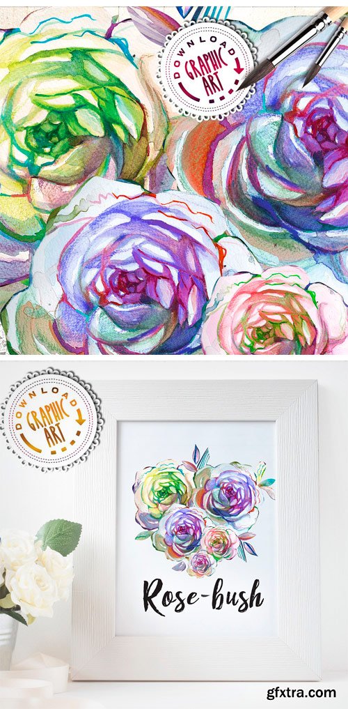 CM - Watercolor Clipart; Rose Wreath 2391544