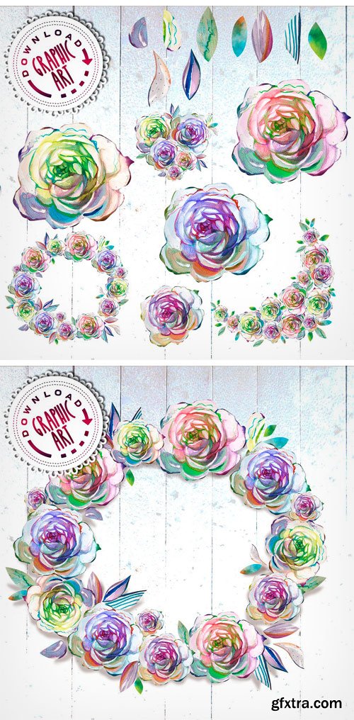 CM - Watercolor Clipart; Rose Wreath 2391544