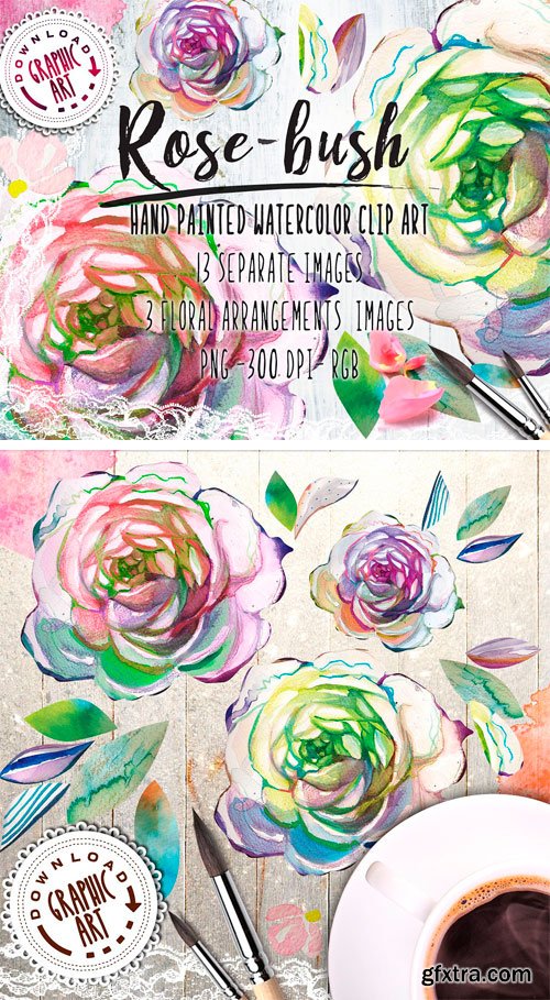 CM - Watercolor Clipart; Rose Wreath 2391544