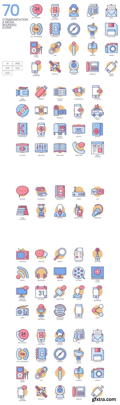 70 Communication & Media Rounded Icons