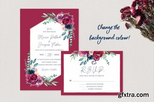 Wedding Invitation Set - Burgundy & Navy