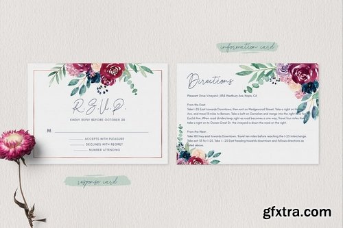 Wedding Invitation Set - Burgundy & Navy