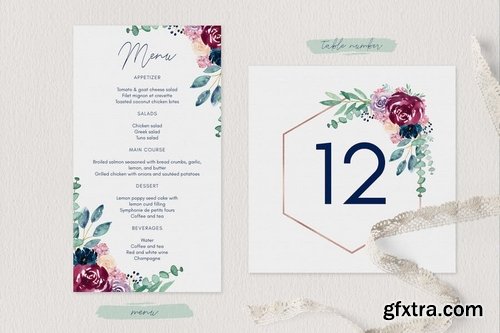 Wedding Invitation Set - Burgundy & Navy