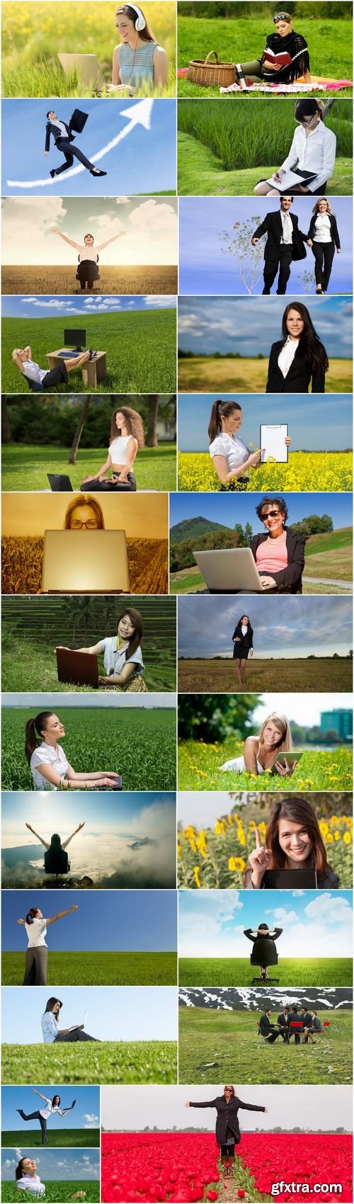 Business lady in the meadow grass field 25 HQ Jpeg