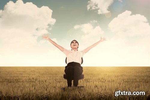 Business lady in the meadow grass field 25 HQ Jpeg