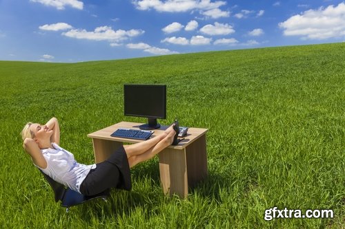 Business lady in the meadow grass field 25 HQ Jpeg