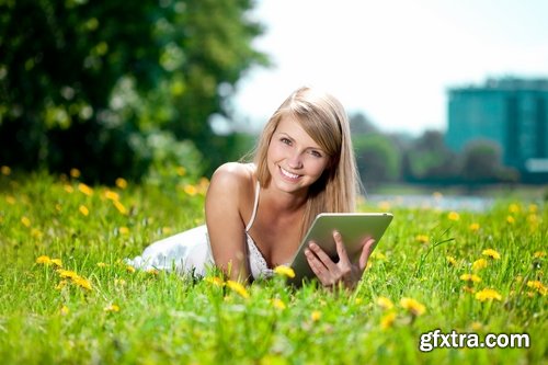 Business lady in the meadow grass field 25 HQ Jpeg