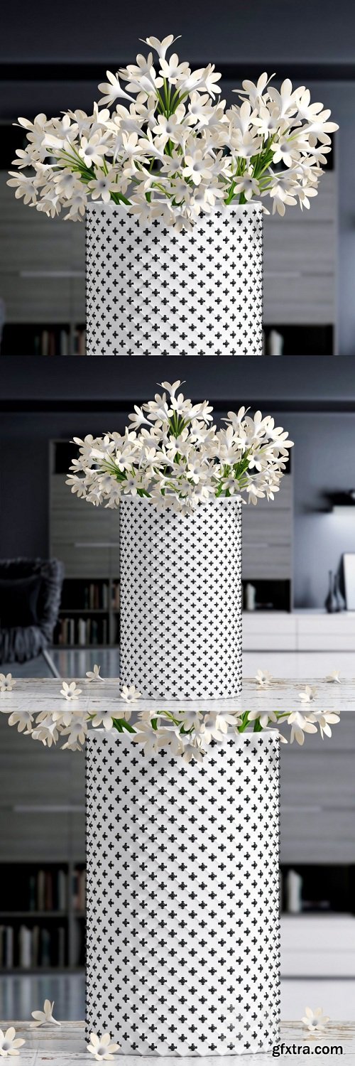 White Flower Vase 3d Model