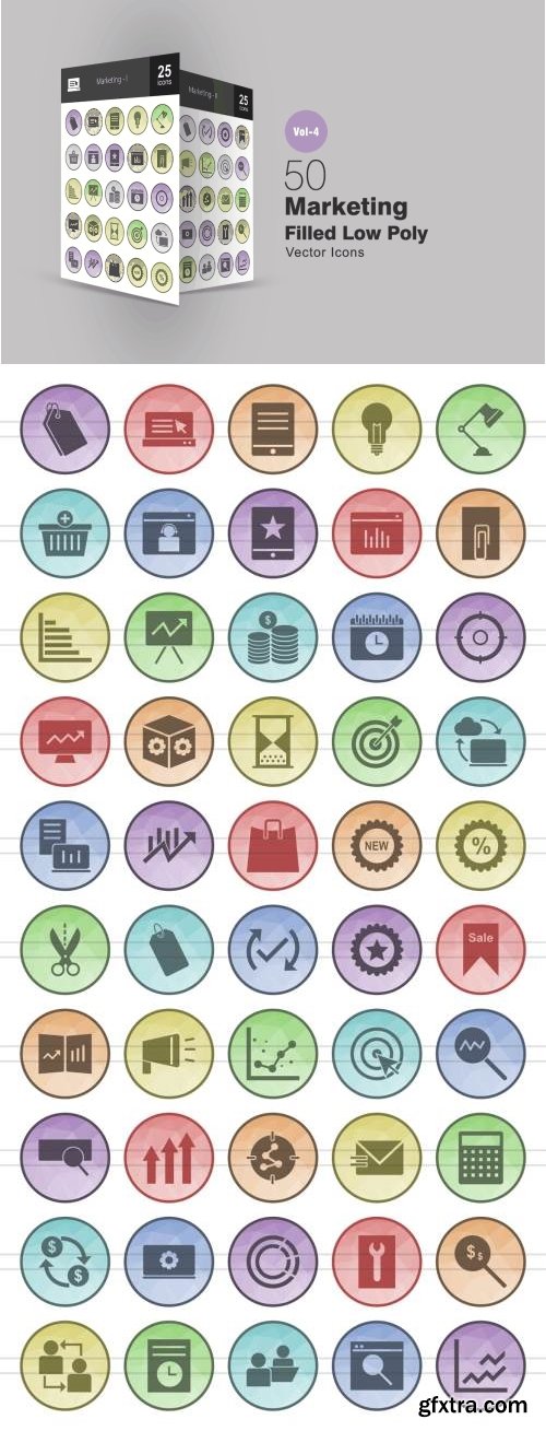 50 Marketing Filled Low Poly Icons