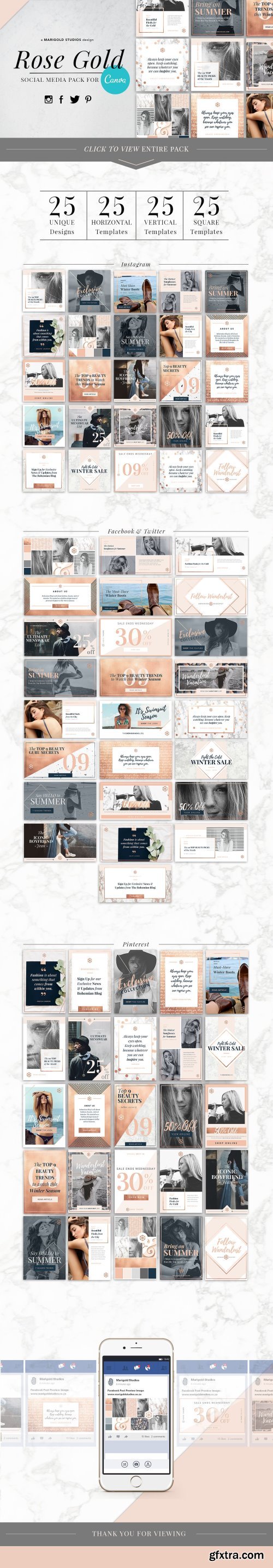 CM - CANVA | Rose Gold Social Media Pack 1602012