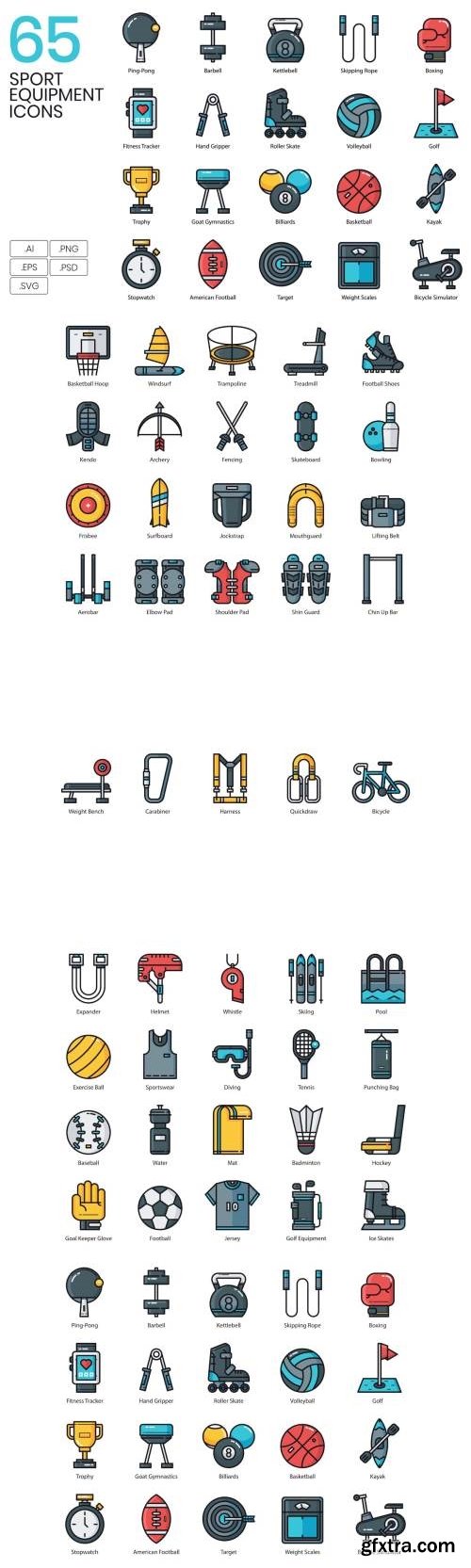 65 Sport Equipment Icons