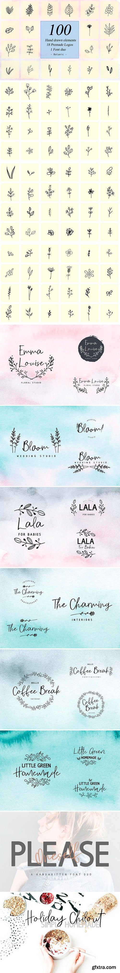 CM - 100 Hand Drawn Floral Elements 2457153