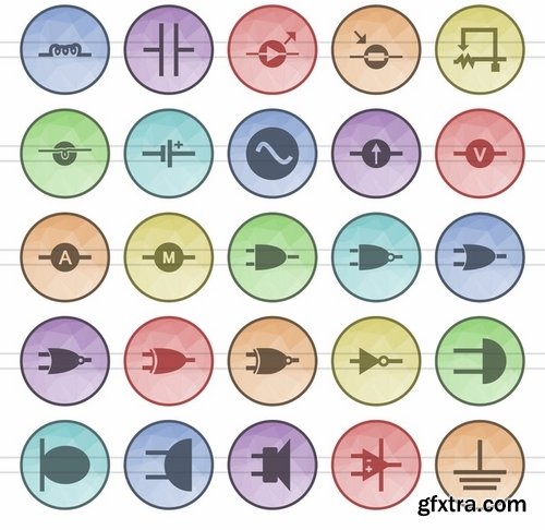 Schooling Electric - Circuits - Sea - Hipster - Astronomy Filled Low Poly Icons