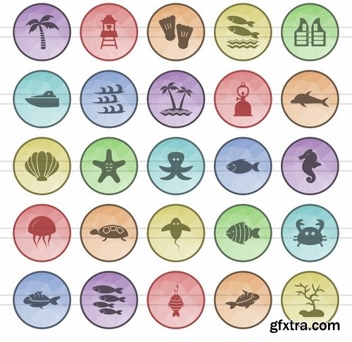 Schooling Electric - Circuits - Sea - Hipster - Astronomy Filled Low Poly Icons