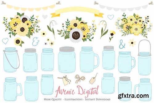 CM - Yellow Floral Mason Jars Cliparts 2521558