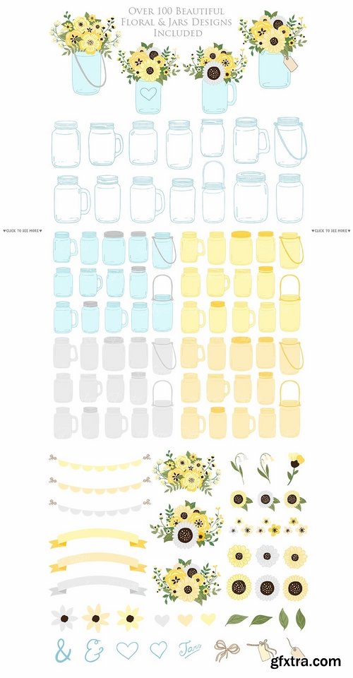 CM - Yellow Floral Mason Jars Cliparts 2521558