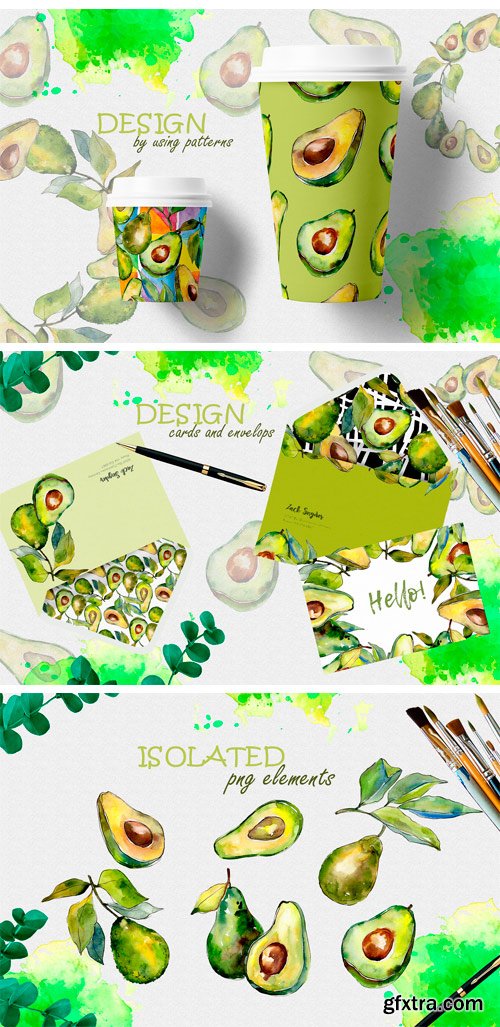 CM - Avocado Event PNG Watercolor Set 2392606