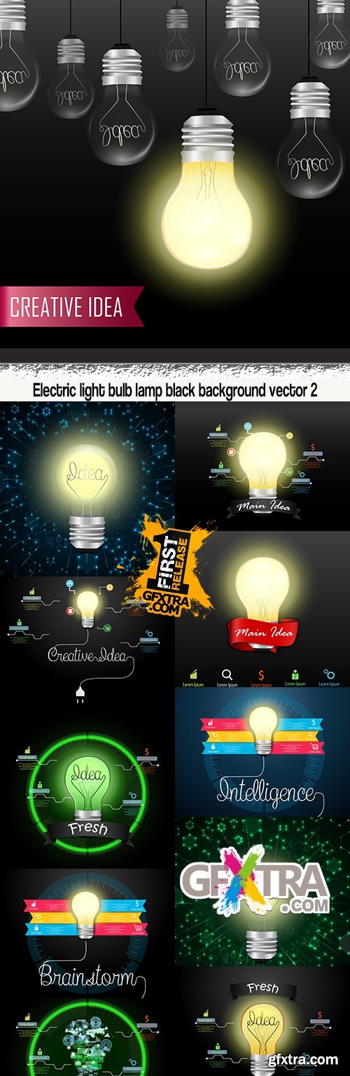 Electric light bulb lamp black background vector 2