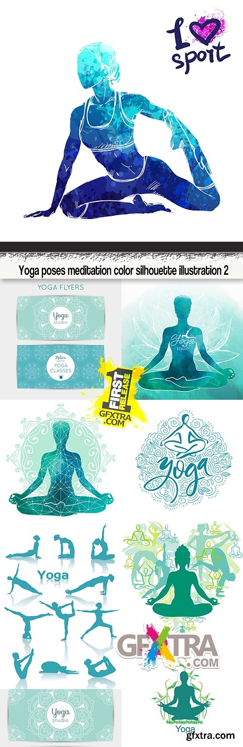 Yoga poses meditation color silhouette illustration 2