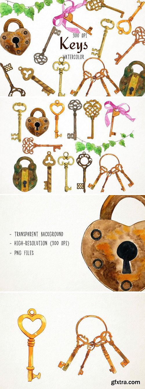 CM - Watercolor Keys Clipart 2486530