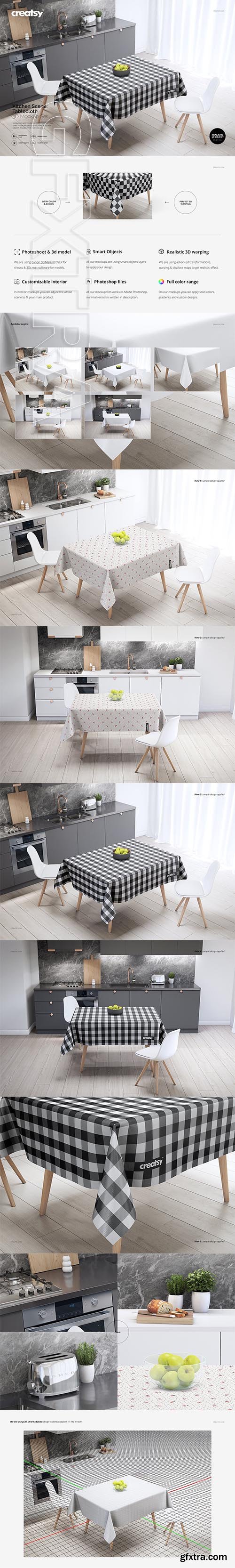 CreativeMarket - Kitchen Scene PVC Tablecloth Mockup 2583126