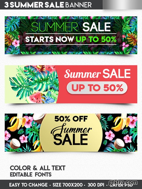 3 Summer Sale Banners in PSD