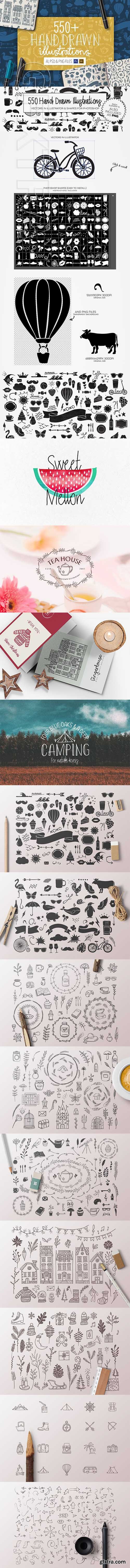 CreativeMarket - 550+ Hand Drawn Illustrations 2580678