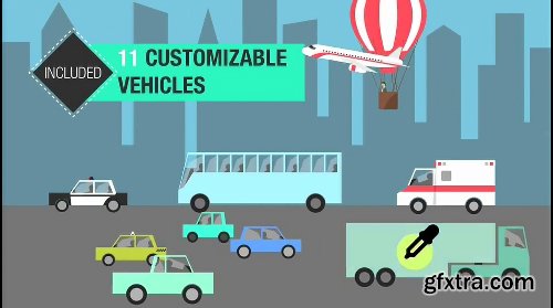 Videohive Flat City Vector - City with Buildings, Pedestrians, Cars, Planes... in Flat Design 16075205