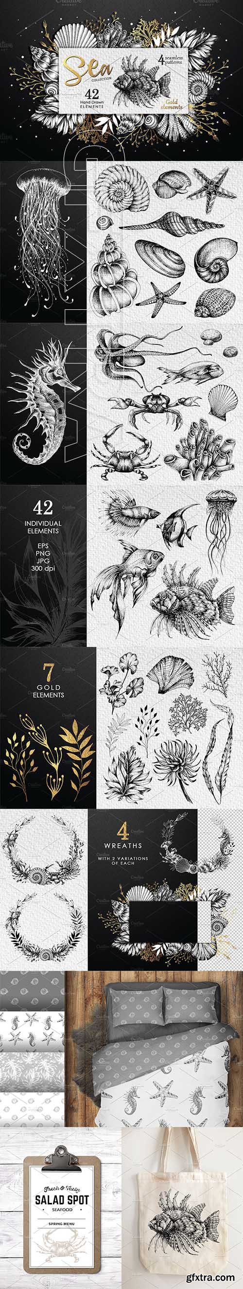 CreativeMarket - Sea Hand-drawn Set 2554540