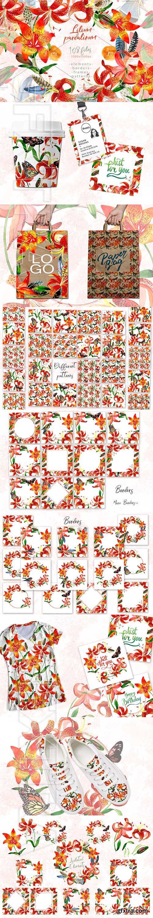 CreativeMarket - Lilium pardalinum PNG watercolor set 2555065