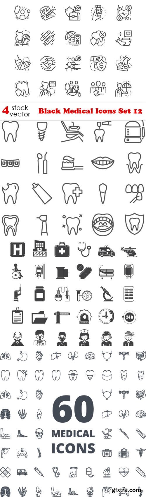 Vectors - Black Medical Icons Set 12