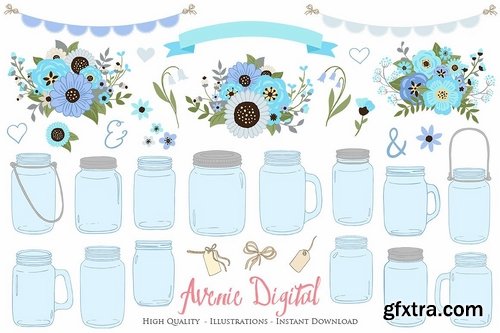 CM - Blue and Gray Mason Jar Clipart 2521369