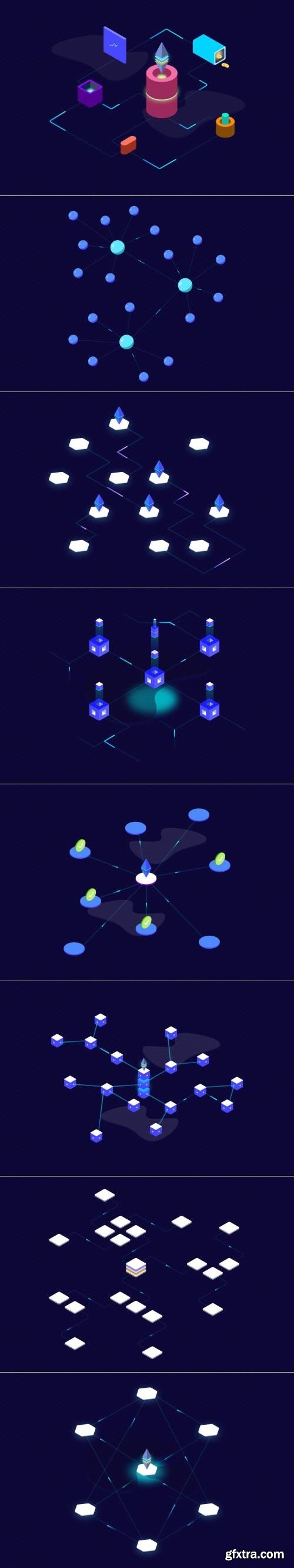 Blockchain Platform Isometric Graphic Bundle - THM