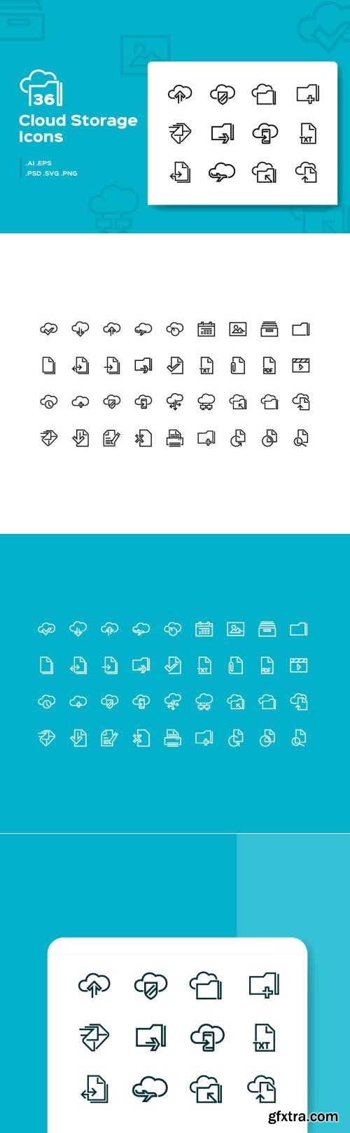 36 Cloud Storage Line Icons